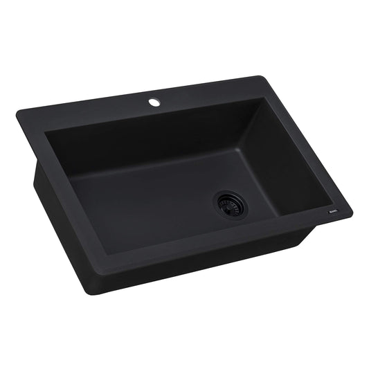 Ruvati Midnight Black Granite Composite 33 in. x 22 in. Single Bowl Drop-in Topmount Kitchen Sink RVG1033BK