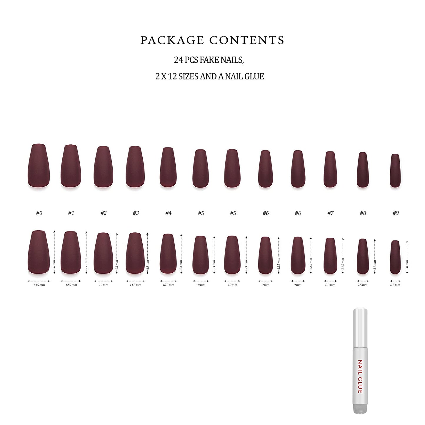 Hypnaughty Press On Nails - Maroon Xtreme & Noir Matte Coffin, Trendy & Salon Quality Reusable Nails With Kit