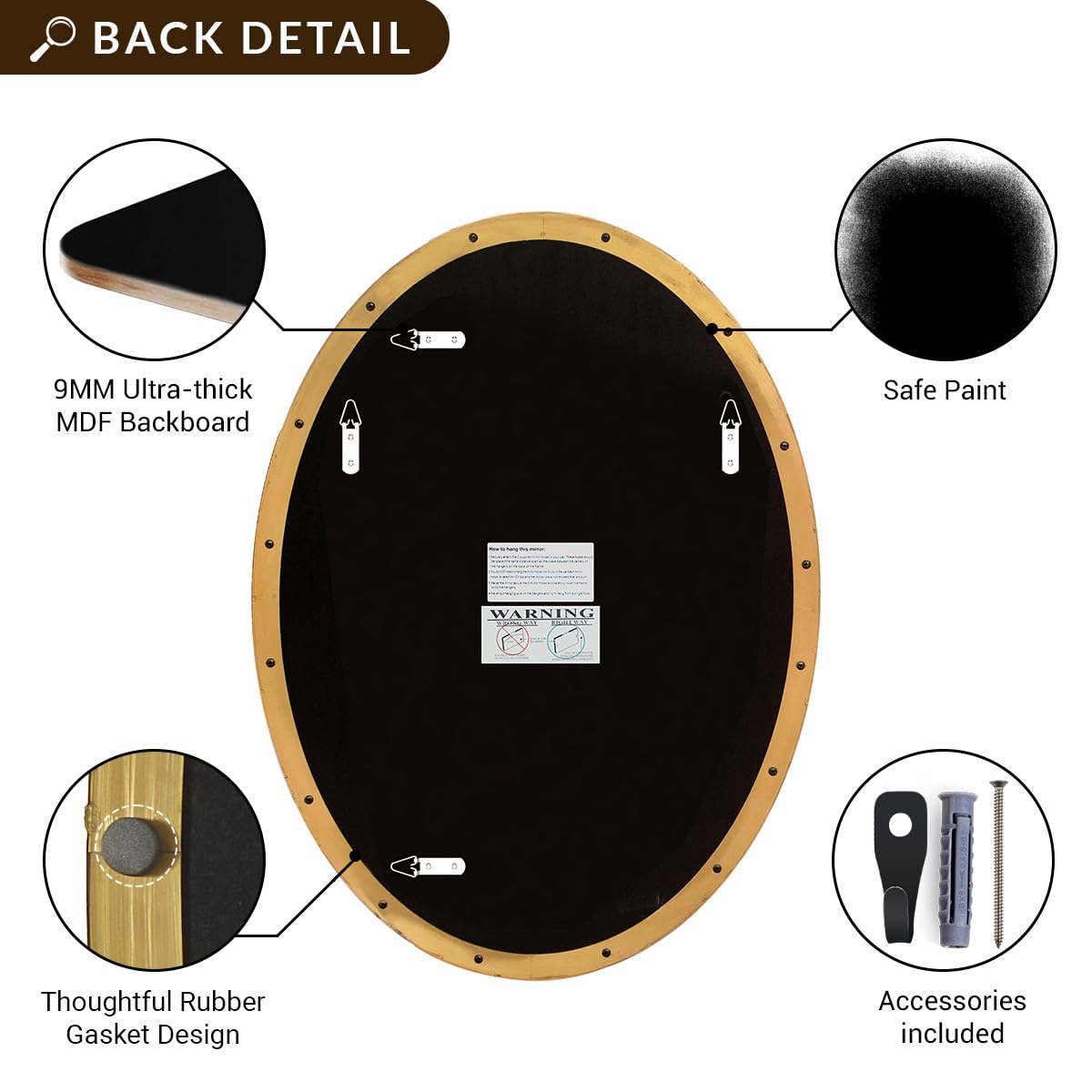ANDY STAR Gold Oval Mirrors for Bathroom, 22x30 Inch Brushed Gold Stainless Steel Metal Framed Oval Wall Mirror, Modern Vanity Mirror Wall Mount Horizontal or Vertical