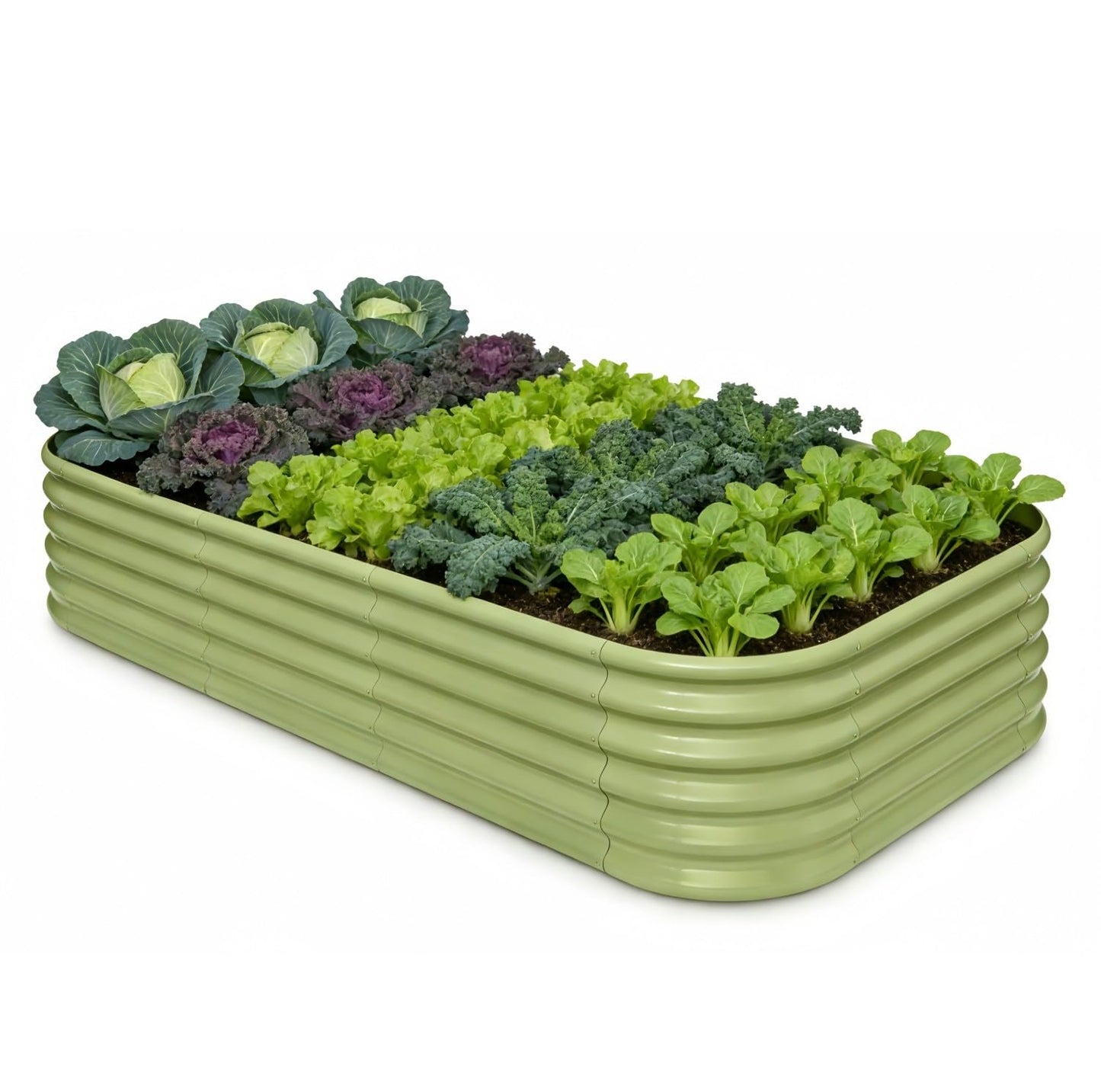 Annoell Galvanized Raised Garden Bed 8x4x1.5 ft, 18" Tall Metal Planter for Outdoor Plants Vegetable Herb Leafy Green, Modular Raised Flower Bed with Rust Resistant Coating - Moss Green