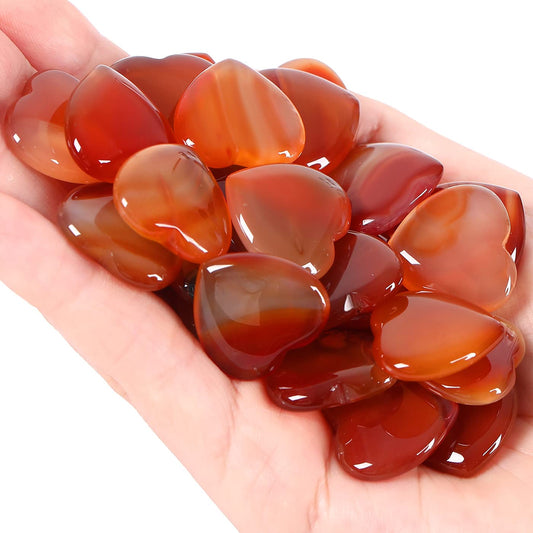20 PCS Natural Heart Healing Crystals Red Carnelian Agate Polished Crystal Mini Pocket Stones Cute Palm Love Gemstones Set Bulk Wholesale Reiki Energy Balancing Meditation Valentine's Day Gift