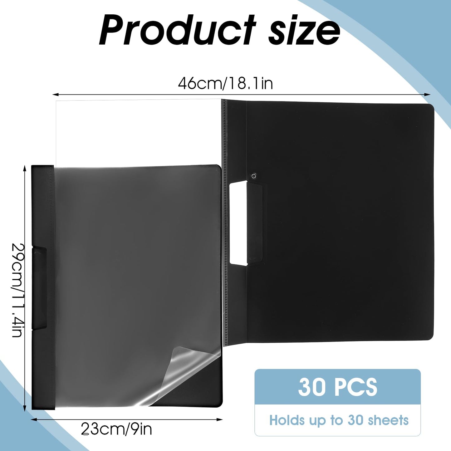 30 Pack Clear Report Covers with Clip Presentation Folders Transparent Front Cover Portfolio Folder Resume Folder Interview Report Folders for Letter Size (11.4 x 9 Inch)
