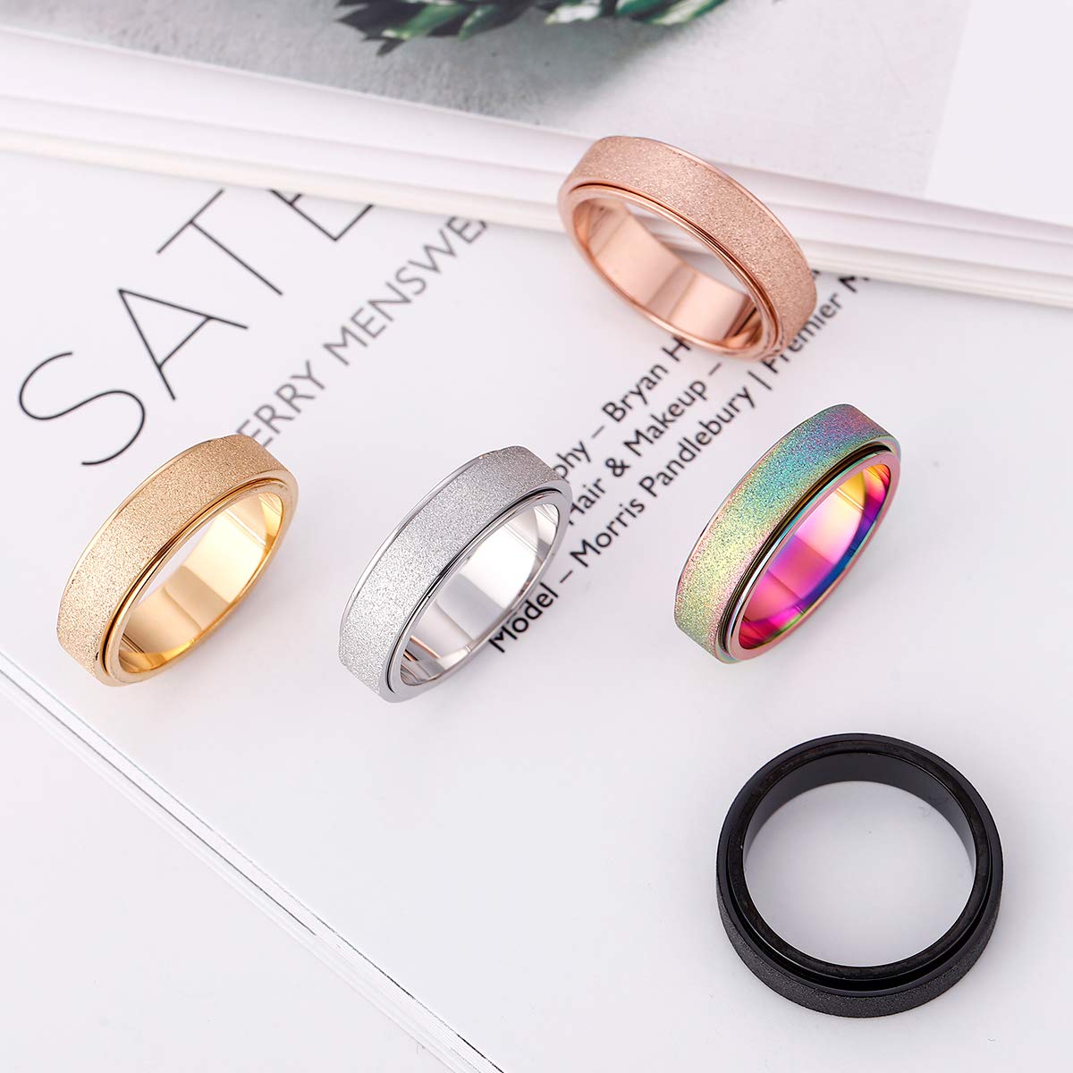 OreilleStar Anxiety Ring for Women Fidget Spinner Ring Fidget Toys Adults Titanium Stainless Steel Thumb Ring Rose Gold Size 9 6mm Wide