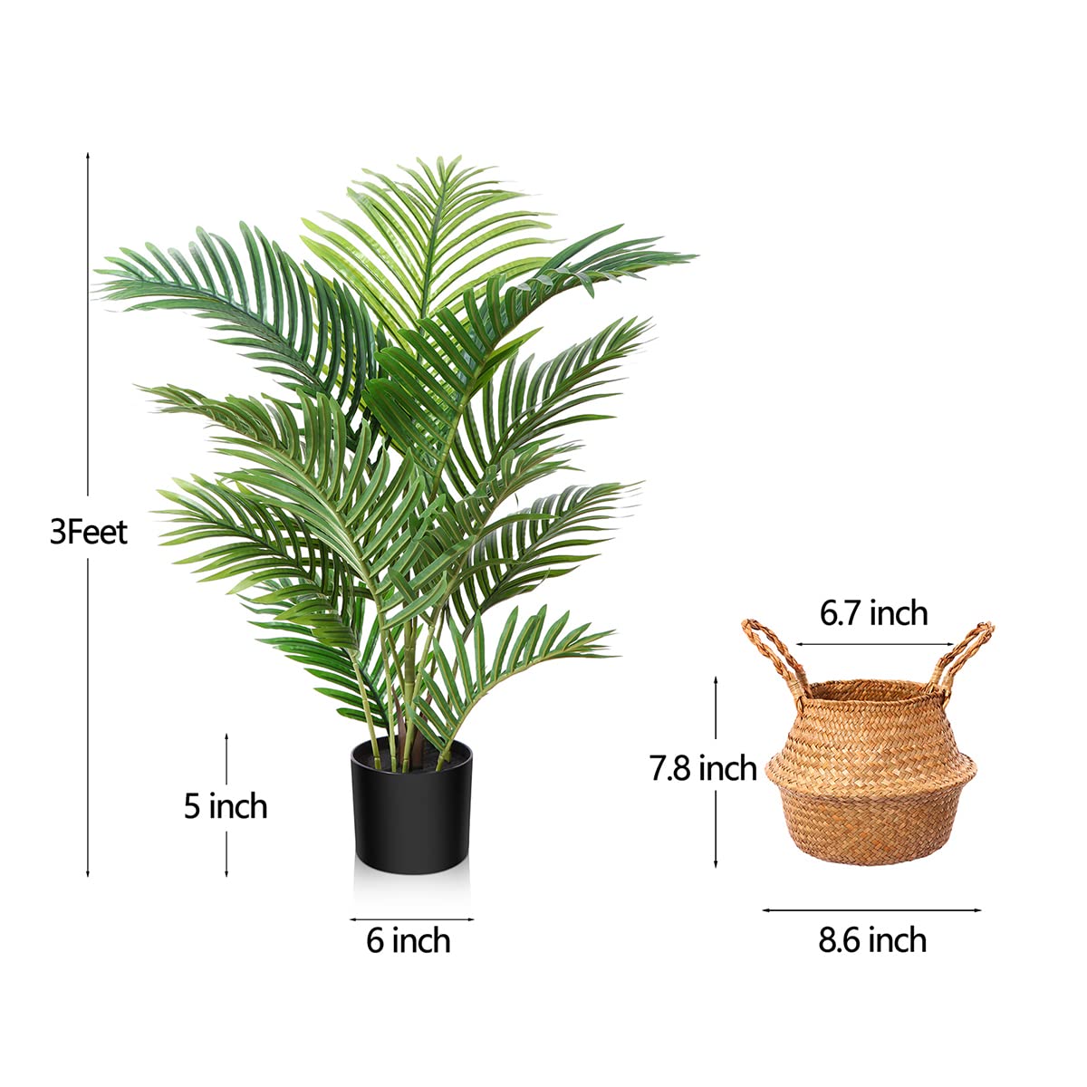 LOMANTO Fake Majesty Palm Plant 3Ft Artificial Plants for Home Decor Indoor Small Faux Trees in Pot Fake Tropical Plants for Housewarming Gift 1Pack