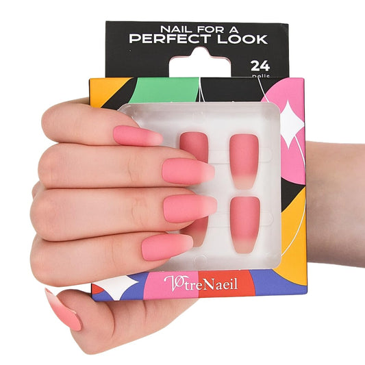 Votrenaeil Press On Nails - Blush Bloom | No Glue Almond Pink Matte Fake Nails for Wedding, Party, Everyday Wear - 24 Pcs Nail Kit with Adhesive Tabs