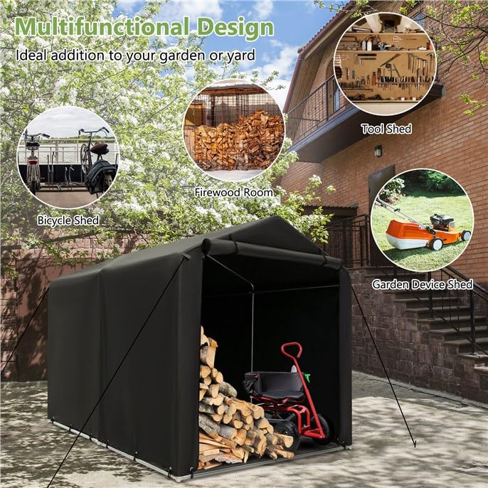 ERGOMASTER 7 x 5.2 x 5.4Ft Outdoor Storage Shed with Waterproof Cover, Roll-Up Zipper Door, Wind Rope, Ground Stake,Heavy Duty Portable Tent for Storage Bikes, Garden Tools, Motorcycles