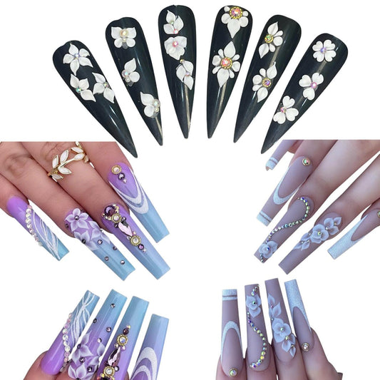 Set 32Pcs 3D White Acrylic Flower Nail Art Charms Handmade by Acrylic Powder -Flowers Nail Rhinestones Kit 3D Crystal Nail Pearls Design Acrylic Nail Art for Women (White)