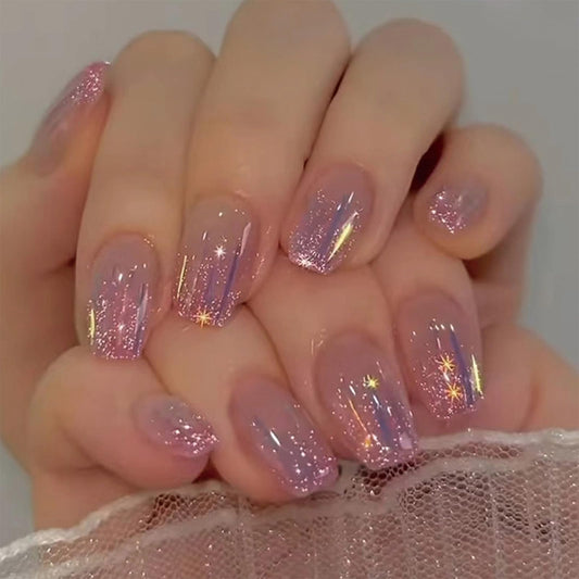 SINHOT Press on Nails - Medium Coffin Glossy Glue on Nails, Purple, 24 pcs