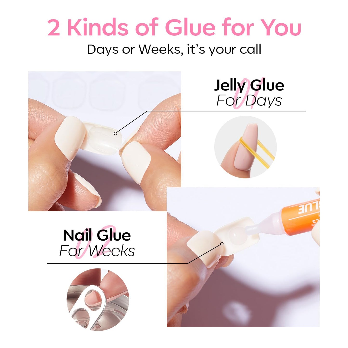 Modelones Extra Short Press on Nails, Baby Pink Squoval Fake Nails, Reusable Nail Kit with Nail Glue Adhesive Tabs Mini Nail File, Nails Press Ons 32Pcs 16 Sizes, Spring Women Girl Gift