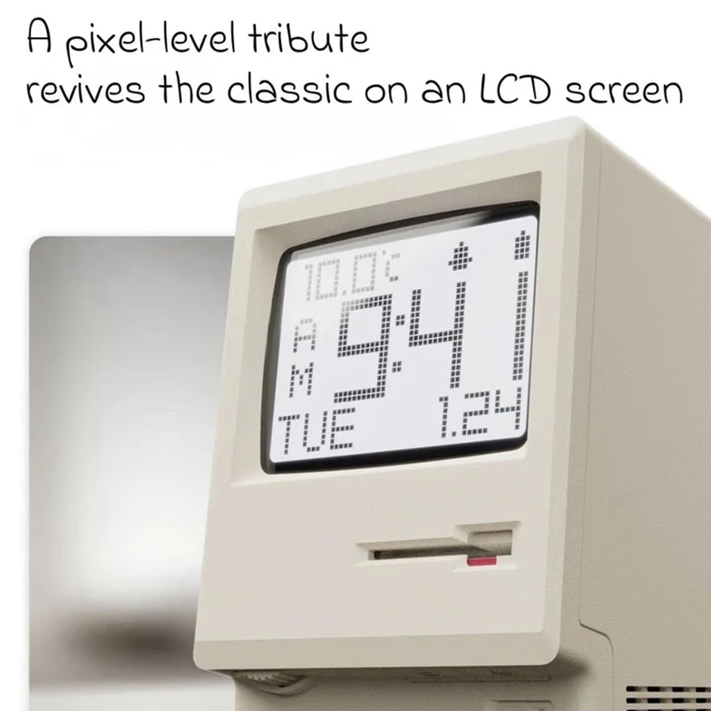 RayCue Maclock WB-8 Retro Pixel Alarm Clock - 1984 Computer-Inspired USB Desk Clock with Pixel Display, Multiple Alarms & Adjustable Brightness | Maclock Calendar, Temperature, Unique Retro Tech Gift