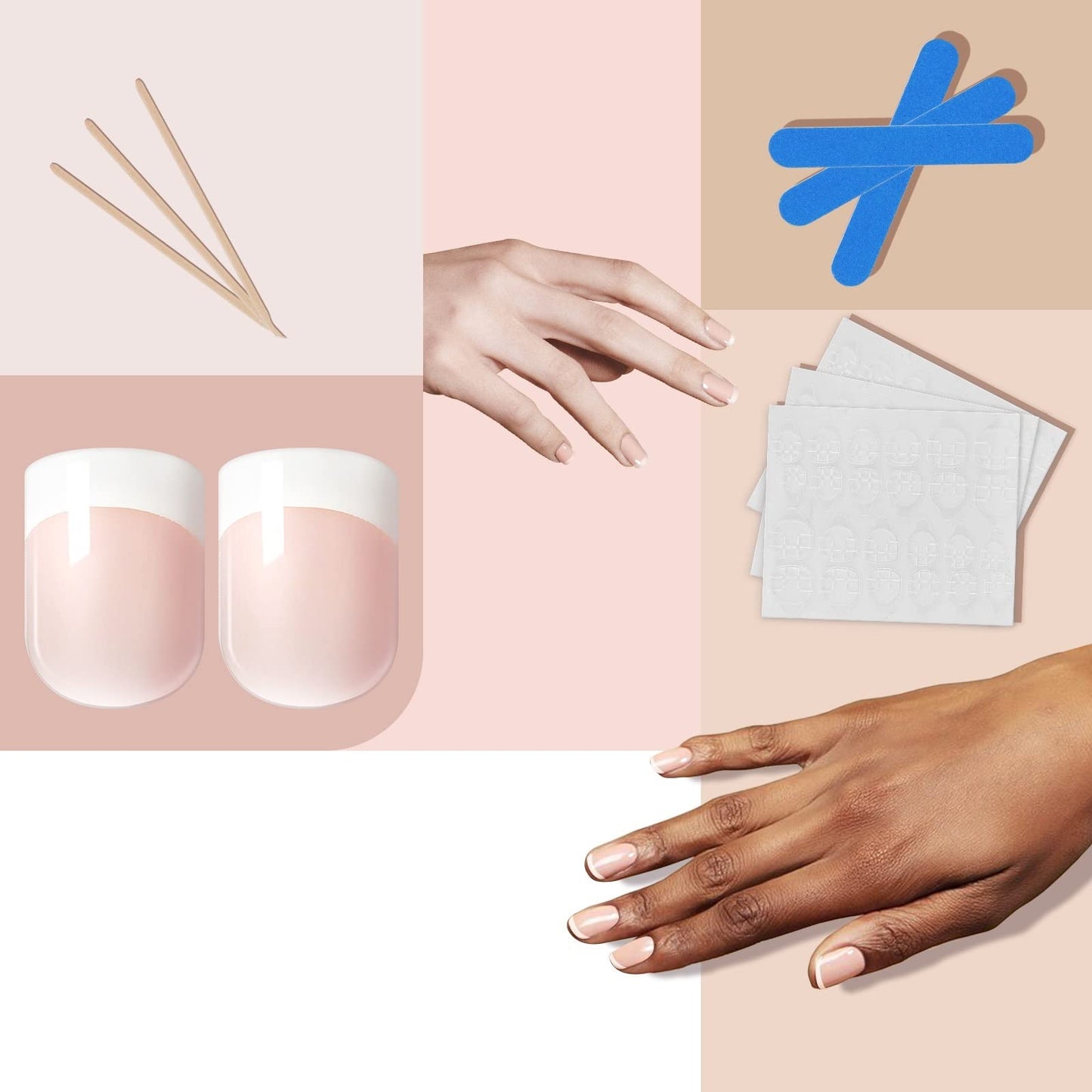 LIARTY 240 Pcs Natural French Short False Nails 12 Size Acrylic Full Cover Nails with Simple Case Press on(240Pcs)