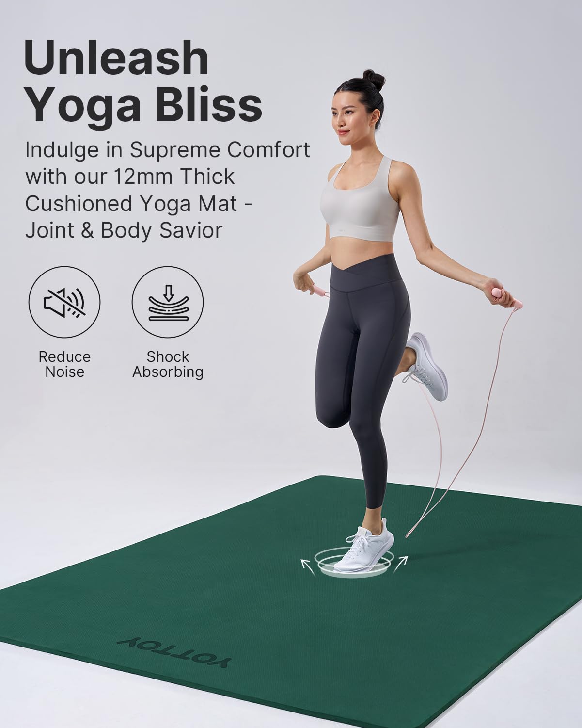 YOTTOY Large Yoga Mat (75 * 52 * 1/2inch),Extra Wide TPE Exercise Mat,Non-Slip Workout Mat for Pilates, Fitness, Barefoot, Home Gym Studio with Strap and Towel