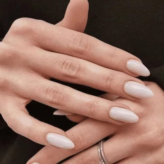 DANMANR Almond Press on French Nails French False Nails Full Cover Acrylic Medium Fake Nails for Women and Girls 24PCS (Color 4)