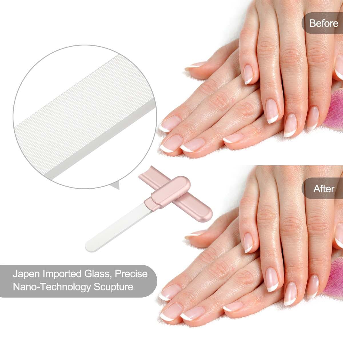 MiDenso Premium Glass Nail File with Case, Crystal Diamond Salon Best Beauty Nail Buffer for Natural and Acrylic Nails for Woman and Man, Light Purple