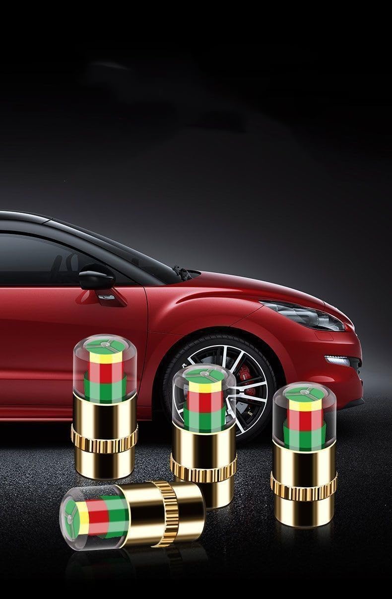 Tire Pressure Monitor Valve Caps, 36 PSI Alert Indicator, 2.4 Bar, Copper Core, 4-Pack