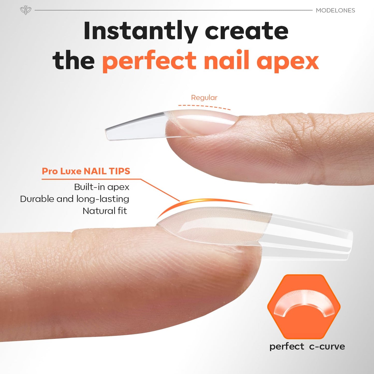modelones Pro Luxe Instant Nail Apex Tips, Medium Square Extension Gel Tips Pre-building & Pre-etched Thicker Strength Acrylic Fake Nails Full Cover 15 Sizes