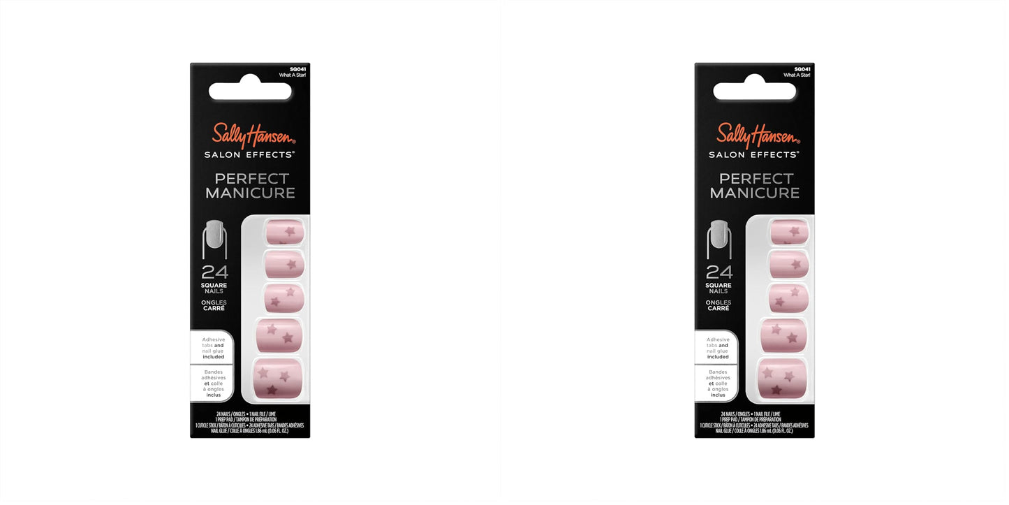 Sally Hansen Salon Effects® Perfect Manicure, What A Star!, Press On Nails, Square Shaped, Non-Damaging Adhesive Tabs, File, and Alcohol Pad Included (Pack of 2)
