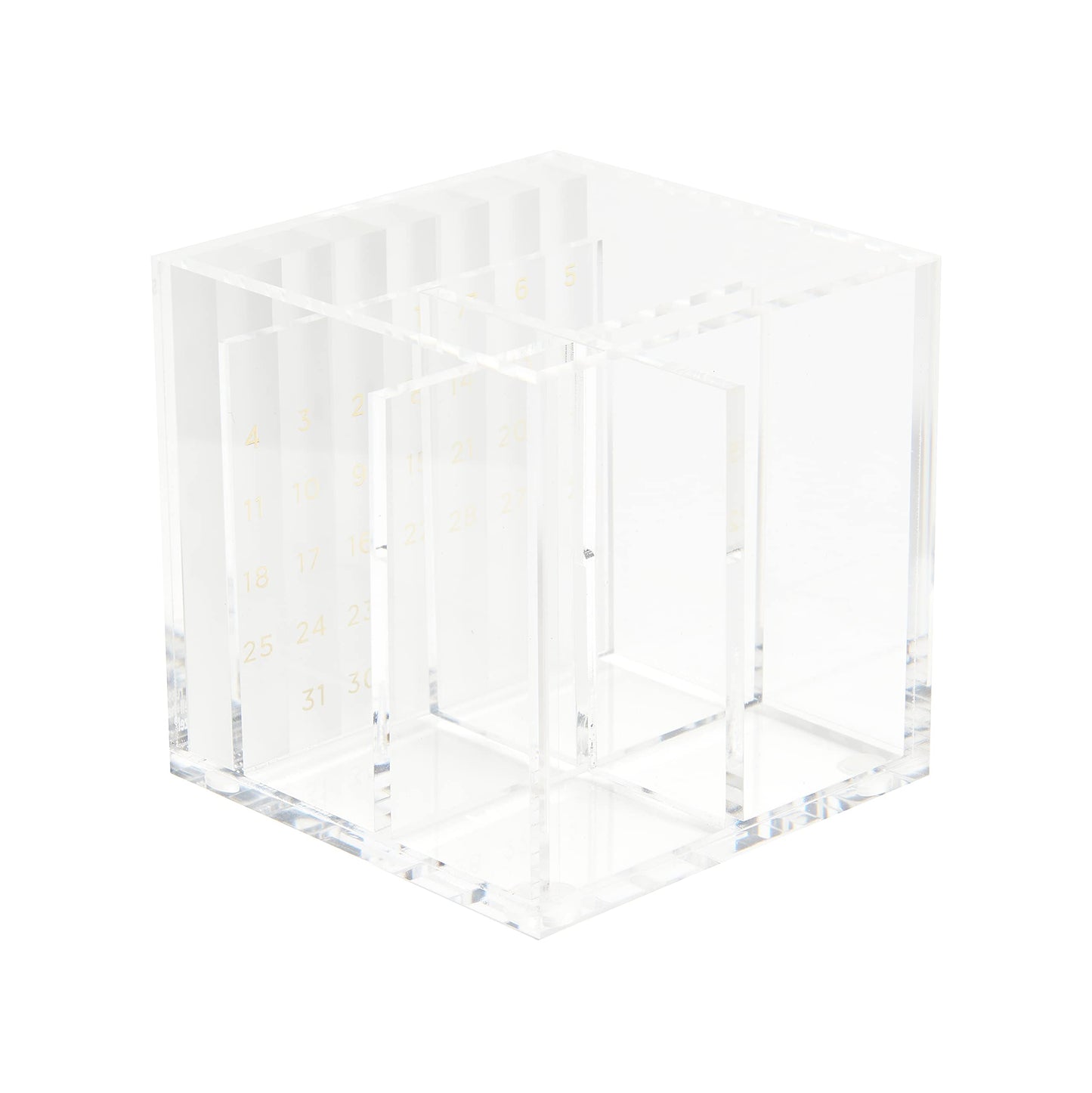 russell+hazel Acrylic Perpetual Calendar and Pencil Bloc Two Compartment Pen Cup, Office Supplies, Clear, 4” x 4”