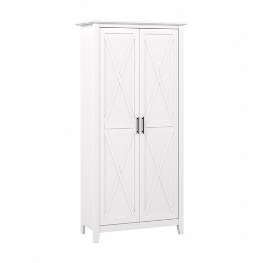 Bush Home Key West Tall Storage Cabinet with Doors in Pure White Oak