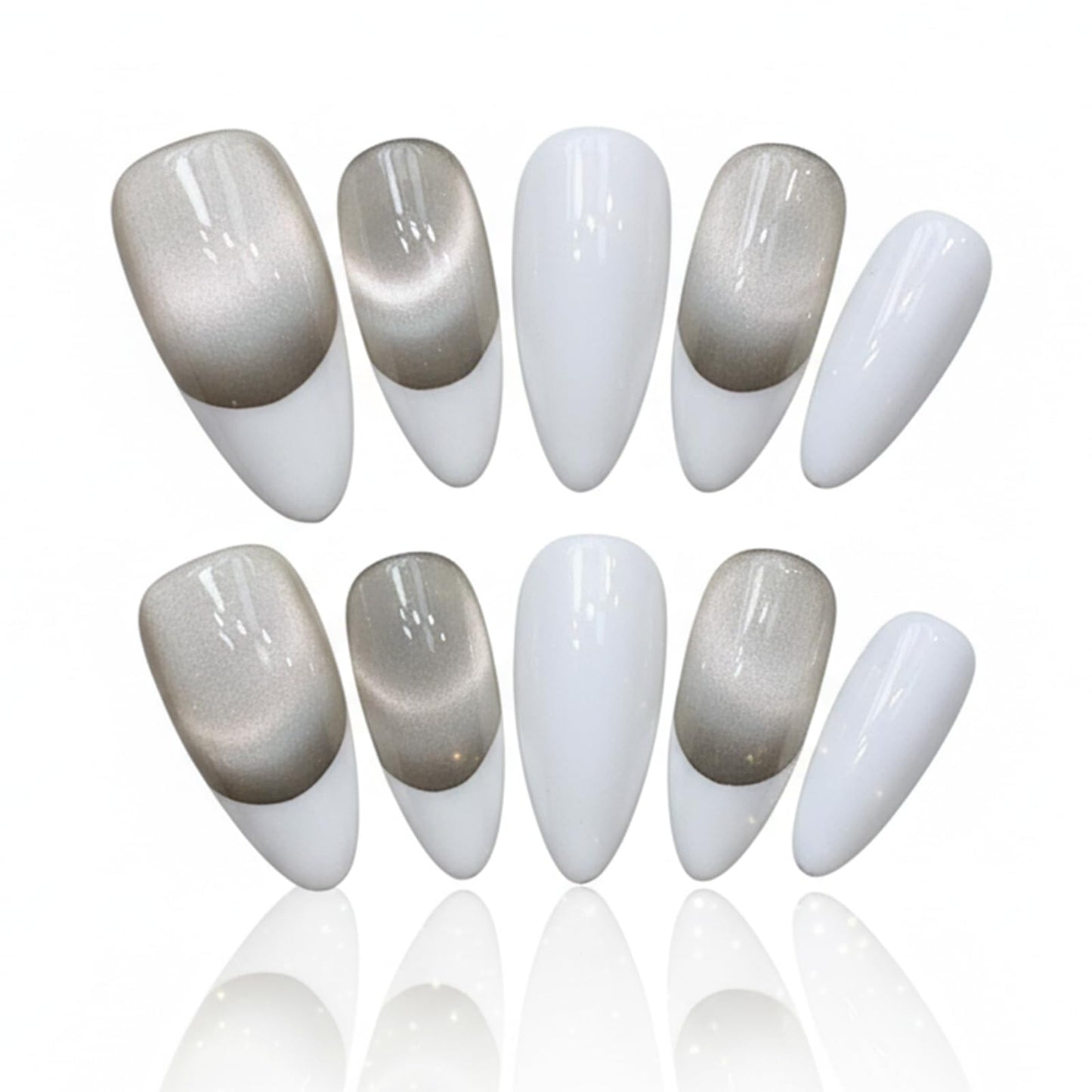 Handmade Press On Nails Almond Tip Color White Reusable Stick On Fake Nails Luxury Elegant Sexy Style For Women Gift With Nail Glue M