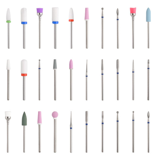 SPEEDWOX 30pcs Nail Drill Bits Set Professional Ceramic Safety Bits Carbide Remover Bits 3/32 Inch Ceramic Nail Drill Bits For Acrylic Gel Dip Powder, Nail Manicure Pedicure, Salon Home