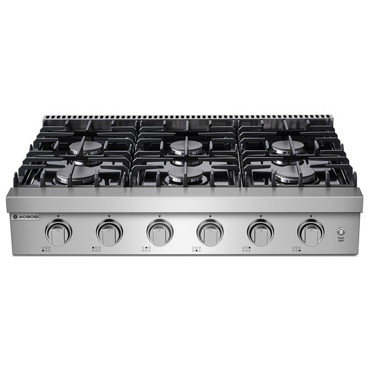 AAOBOSI 36 inch Gas Cooktop, Freestanding Range Commercial Cooktops, Built-in Propane Stoves Top NG/LPG Switch, Cast Iron Stove Top Covers for with 6 Gas Burners for Cooking, Grilling
