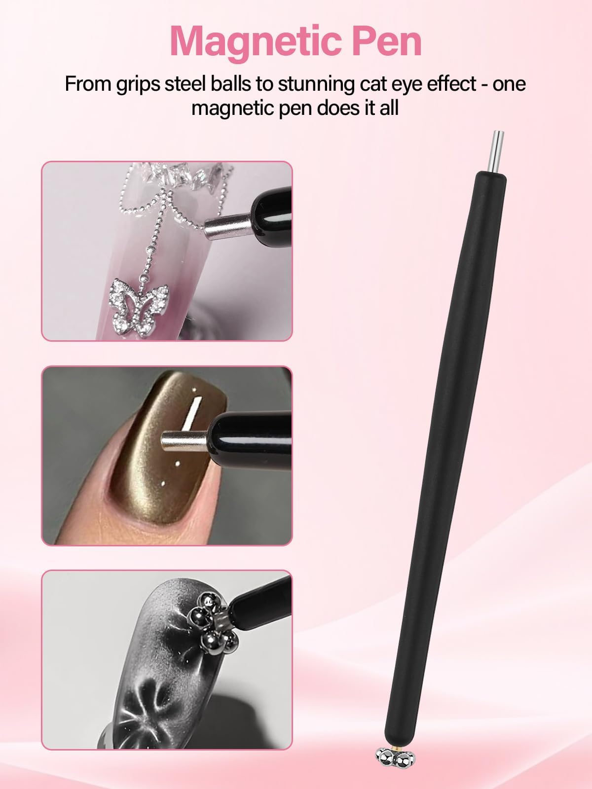 EBANKU Cat Eye Magnetic for Nails, 17PCS Cat Eye Gel Nail Polish Magnet Tools Powerful Set Wand Magnet for Nail Polish Square Round Y Shaped Heart Magnet Stick Diverse Glassy Cateye Effect
