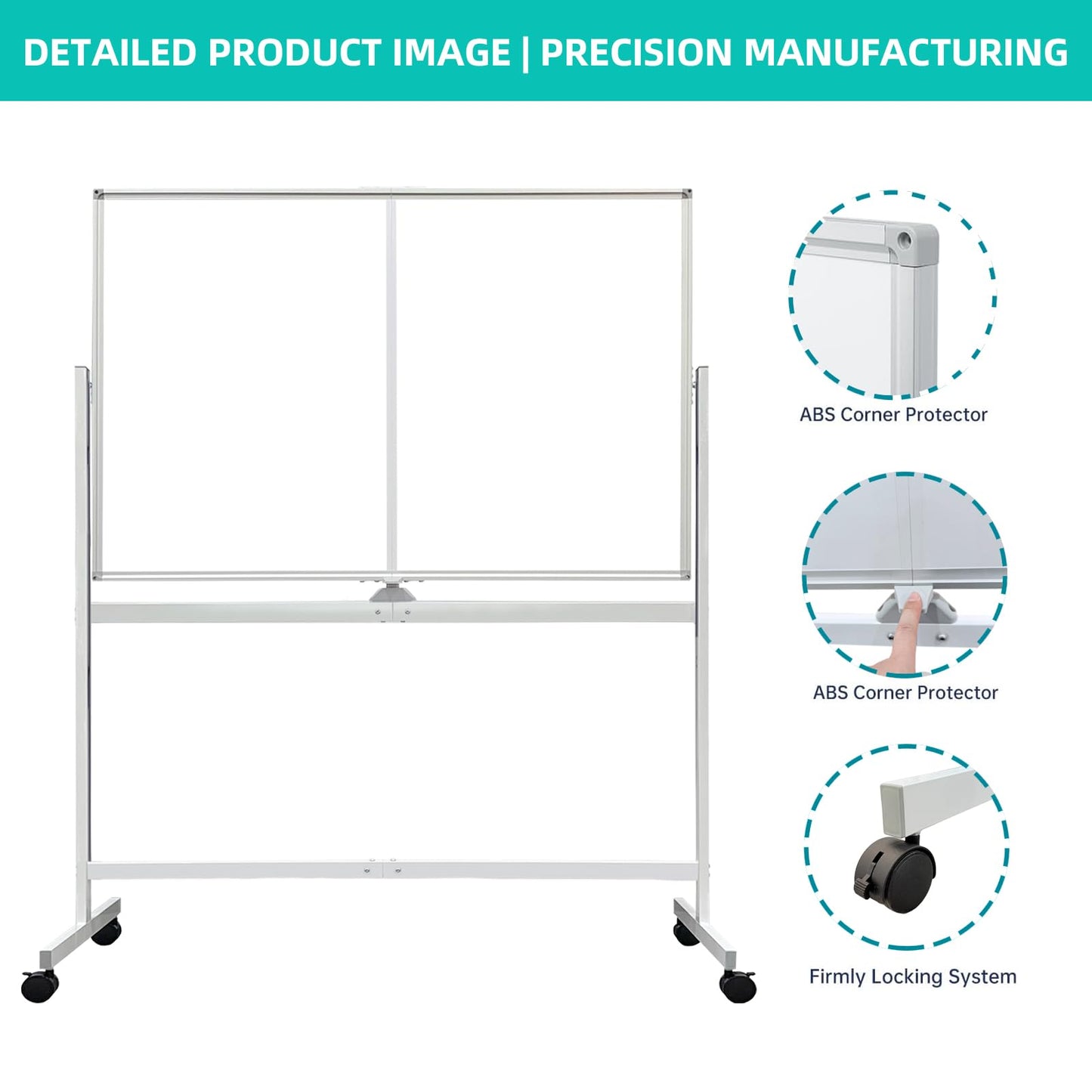BIBOC Rolling Stand White Board 32×48 Inches, Double Sided Mobile Dry Erase Board with Aluminum Frame, 360 Rotating for Home Office Classroom