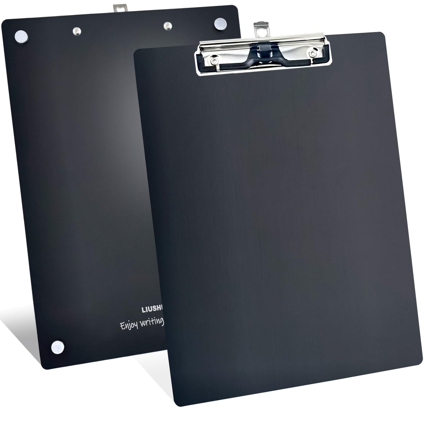 Aluminum Magnetic Clipboard A4 Metal Strong Fixed Magnet Message Clip Board Stainless Hangable w/Pen Holder Letter 9" x 12.6" for School Office Forklift Factory Workshops Supplies (Black)