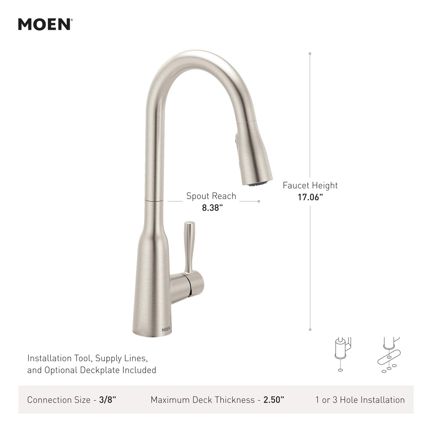 Moen Orivesi Bronzed Gold One-Handle High Arc Pulldown Kitchen Faucet with Power Boost, 87891BZG