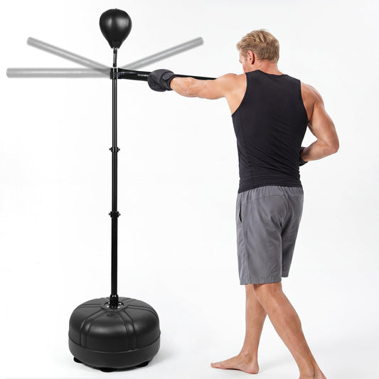 UBCTECH Boxing Bar with Punching Bag, Spinning Boxing Speed Trainer, Height Adjustable with Punching Bag and Reflex Bars, Training Equipment for Teens Adults, Black