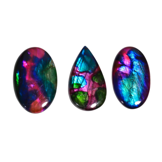 GEMKORA [40-50mm] [3pcs] Large Rainbow Pattern Labradorite Gemstones Cabochons, Jewelry Making Loose Gemstone, Polished Gems, DIY, Wire Wrapping, Reiki, Wikka, Healing Crystals, Bulk Gemstone Deal