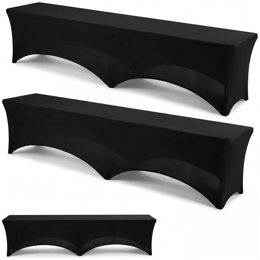 Hillsuren 2 Pack Black 6ft Stretch Bench Covers Folding Bench Cover Spandex Chair Cover Wrinkle Resistant Removable and Washable Chair Covers for Weddings Party Craft Show Display Events