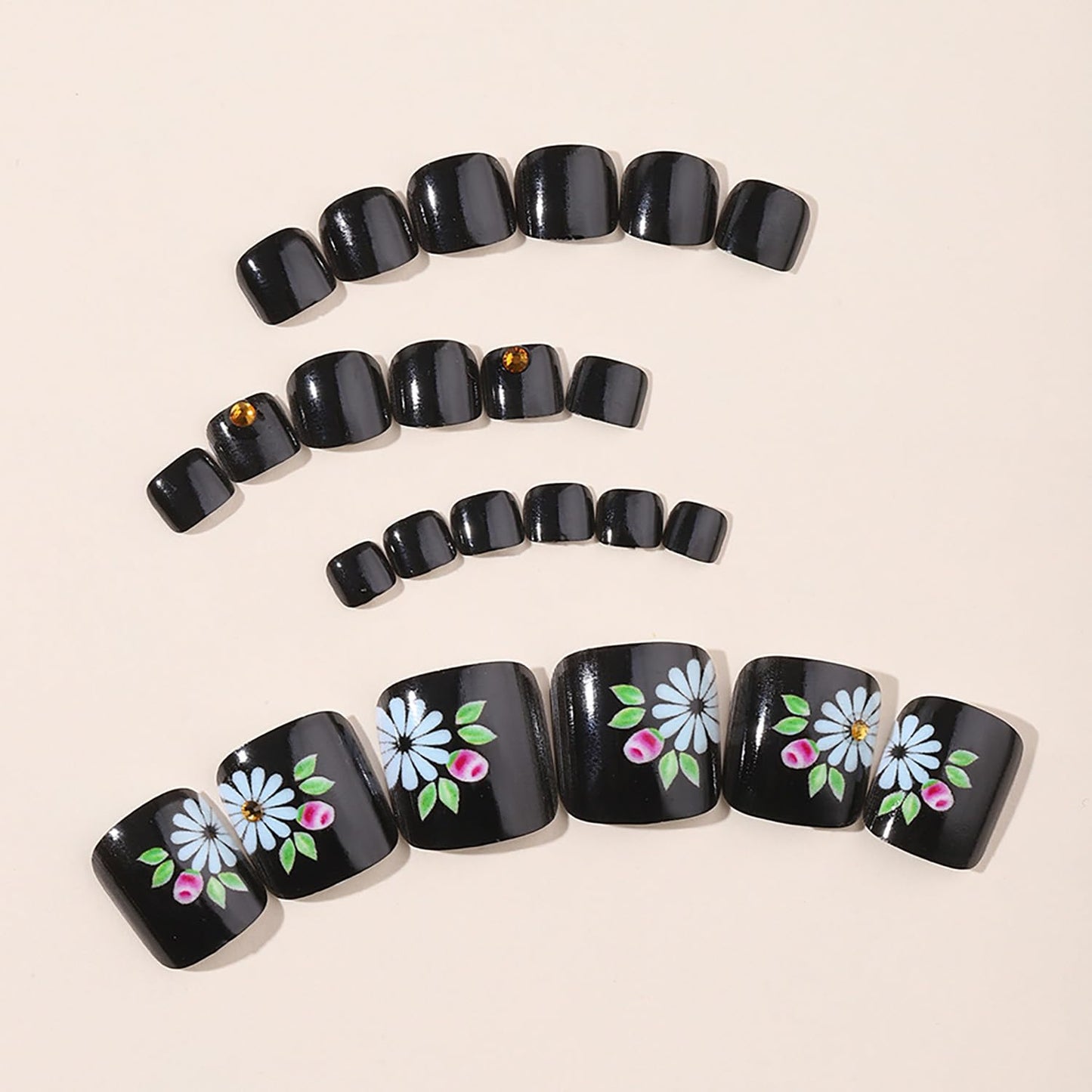 FIEONCIY Press on Toenails with Designs Acrylic Fake Nails for Toe Artificial False Nails with Charms Glue on Toe Nails for Spring Summer Stick on Toenails for Women Girls(XH9511)