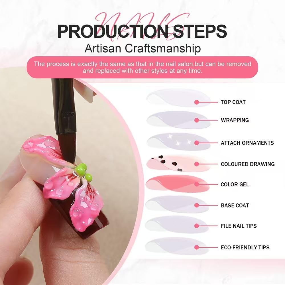 Threelegscat Handmade Press on Nails Long Almond Shape Fake Nails Stiletto Nail With Design for Women and Girls 10pcs Size M Pattern St1159