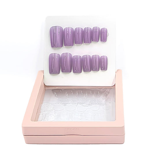 YOYfinee 24Pcs Press on Nails Medium—Short Square Fake Nails Magnetic Cat's Eye Nails. Purple(12)