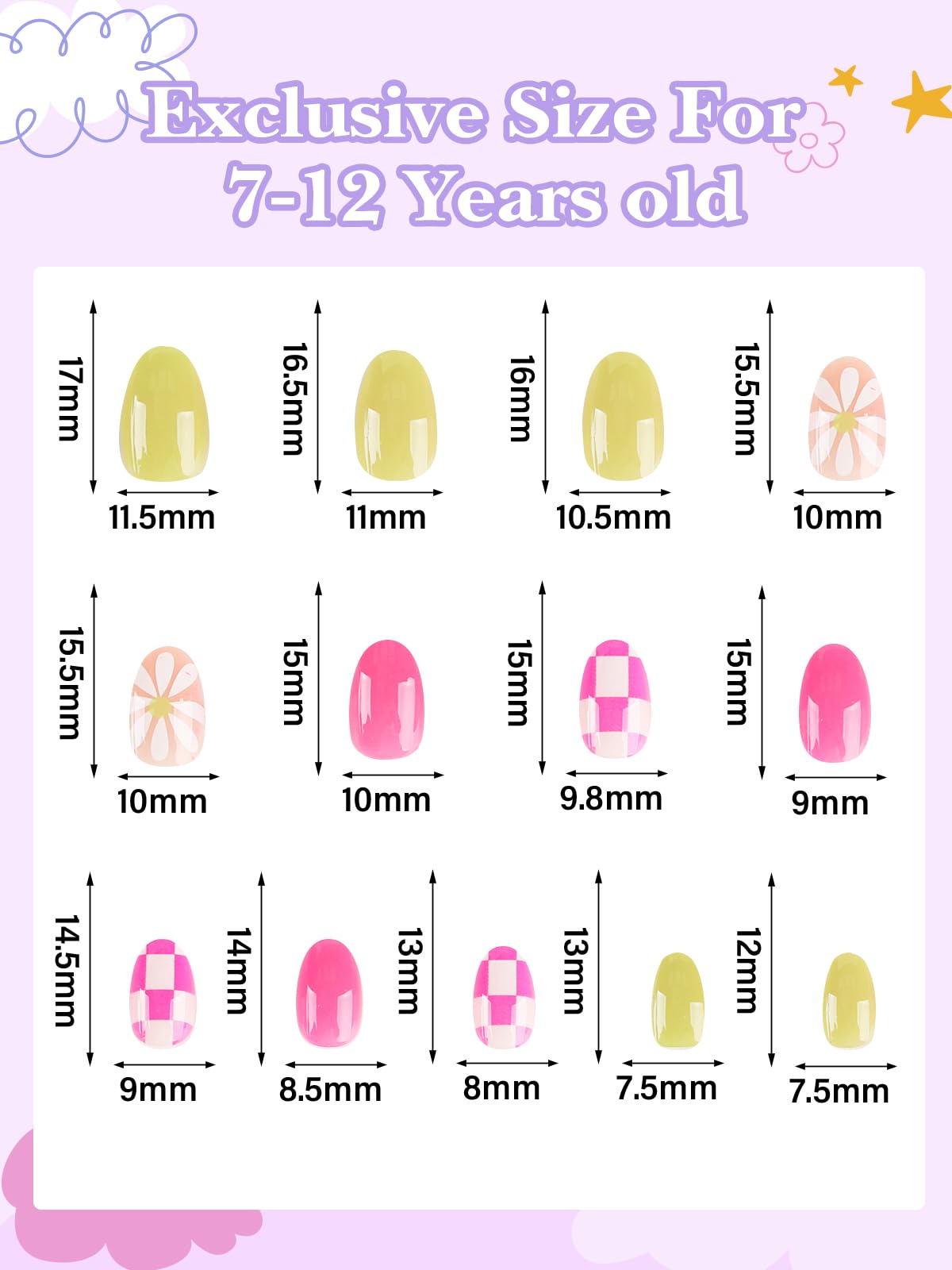 EBANKU 78Pcs Press on Nails kids, 3 Pack Children Acrylic Fake Nails Cute Full Cover Flower Short Stick On False Nail Kits Set for Little Girls with Nail Glue