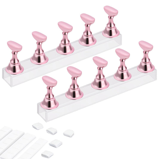 Etercycle Acrylic Nail Display Stand DIY Nail Crystal Holder Magnetic Practice Stands with Reusable Adhesive Putty Clay for False Nail Tip Manicure Tool (Pink)