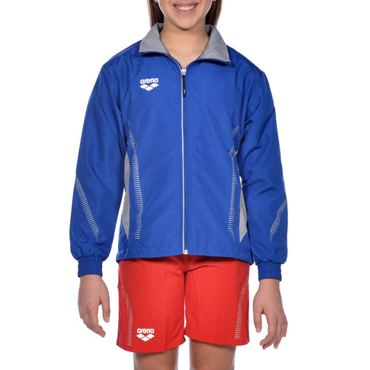 ARENA Kids Team Line Youth Warm Up Full Zip Jacket Lightweight Athletic Training Competitive Recreational Side Pockets Breathable Track Swimming Sports, Royal Blue/Gray, Size X-Large