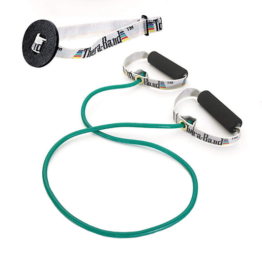 THERABAND Resistance Tubes, Professional Latex Elastic Tubing with Soft Handles & Door Anchor, Physical Therapy, Lower Pilates, At-Home Workouts, & Rehab, 48 Inch, Green, Heavy, Intermediate Level 1
