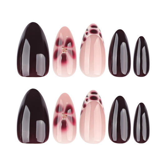 plalely Long Press on Nails Almond, Acrylic Press on Nails with Flower Designs, Long Almond Nail Tips for Women 24pcs