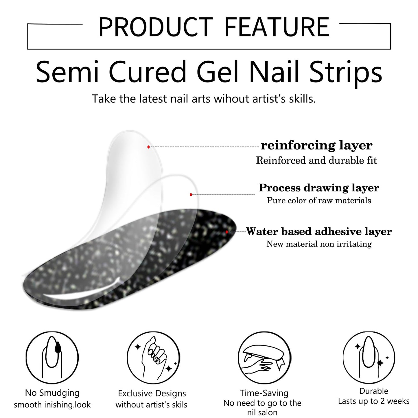 WOKOTO 2 Pack Semi Cured Gel Nail Strips, Lavender & Glossy Black 40 Pcs (10 Size) Full Nail Wraps With Nail File & Wooden Stick, UV Gel Nail Polish Strips Stickers For Women Girls, Salon Quality