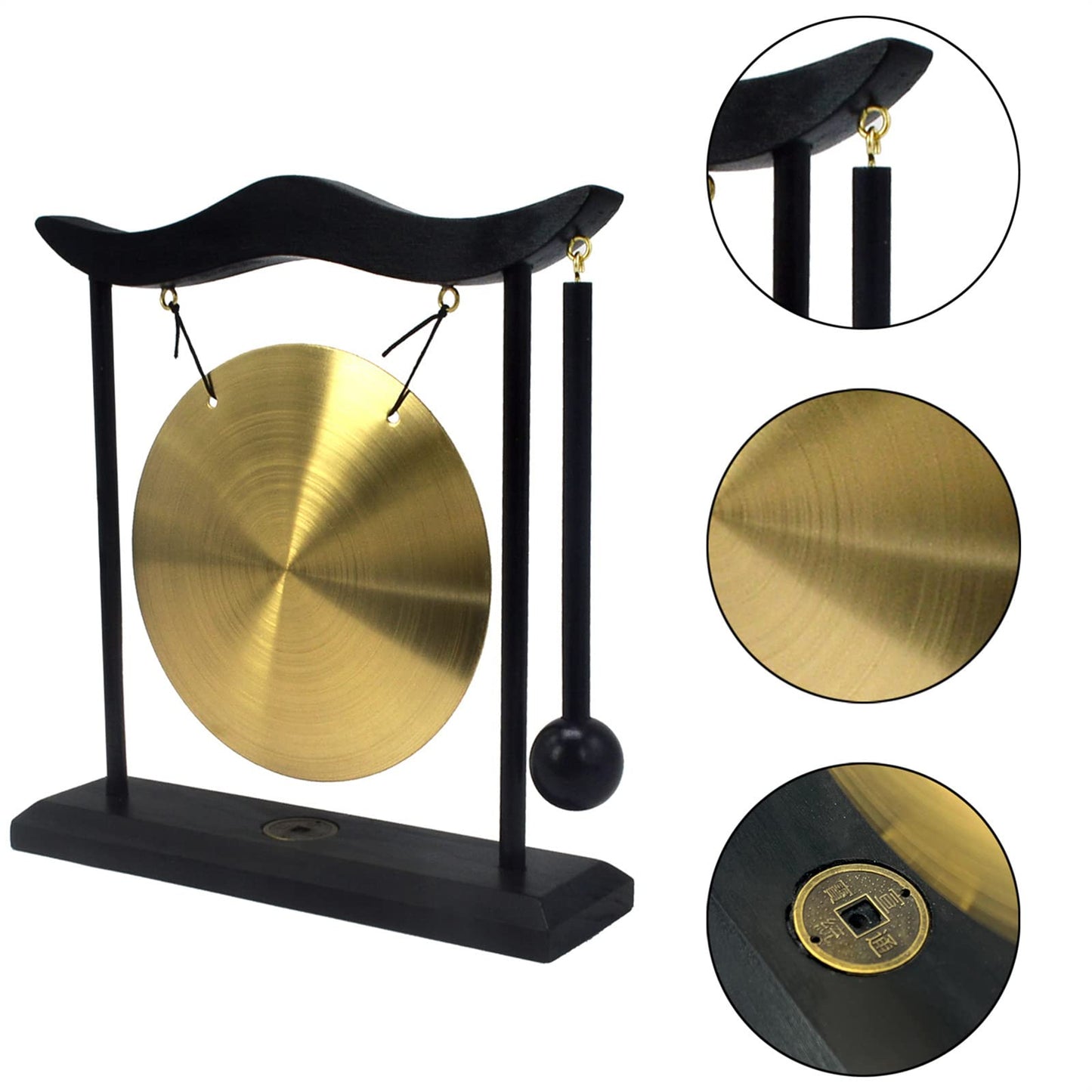 Feng Shui Brass Gong Desktop Zen Art for Fortune + Free Red String Bracelet H1301