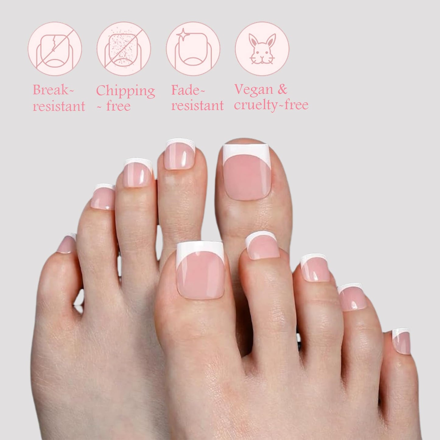 OPkssnails 150pcs French Tip Press on Toenails Short Square, Pink Press On Nails White French Toe Nail Tips for Women, Soft Gel Fake Toe Nails, Acrylic Nails Soak off Nail Home DIY 15 Size