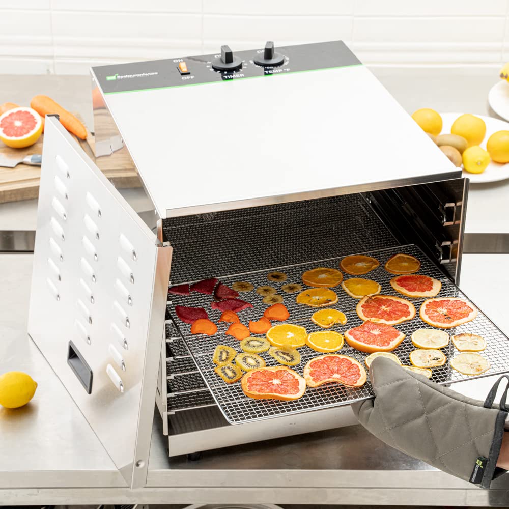 Restaurantware Hi Tek Food Dehydrator 1 Food Dryer Machine - 120V/1000W 10 Shelves Stainless Steel Dehydrator For Food Built-In Timer No-Slip Feet Removable Door