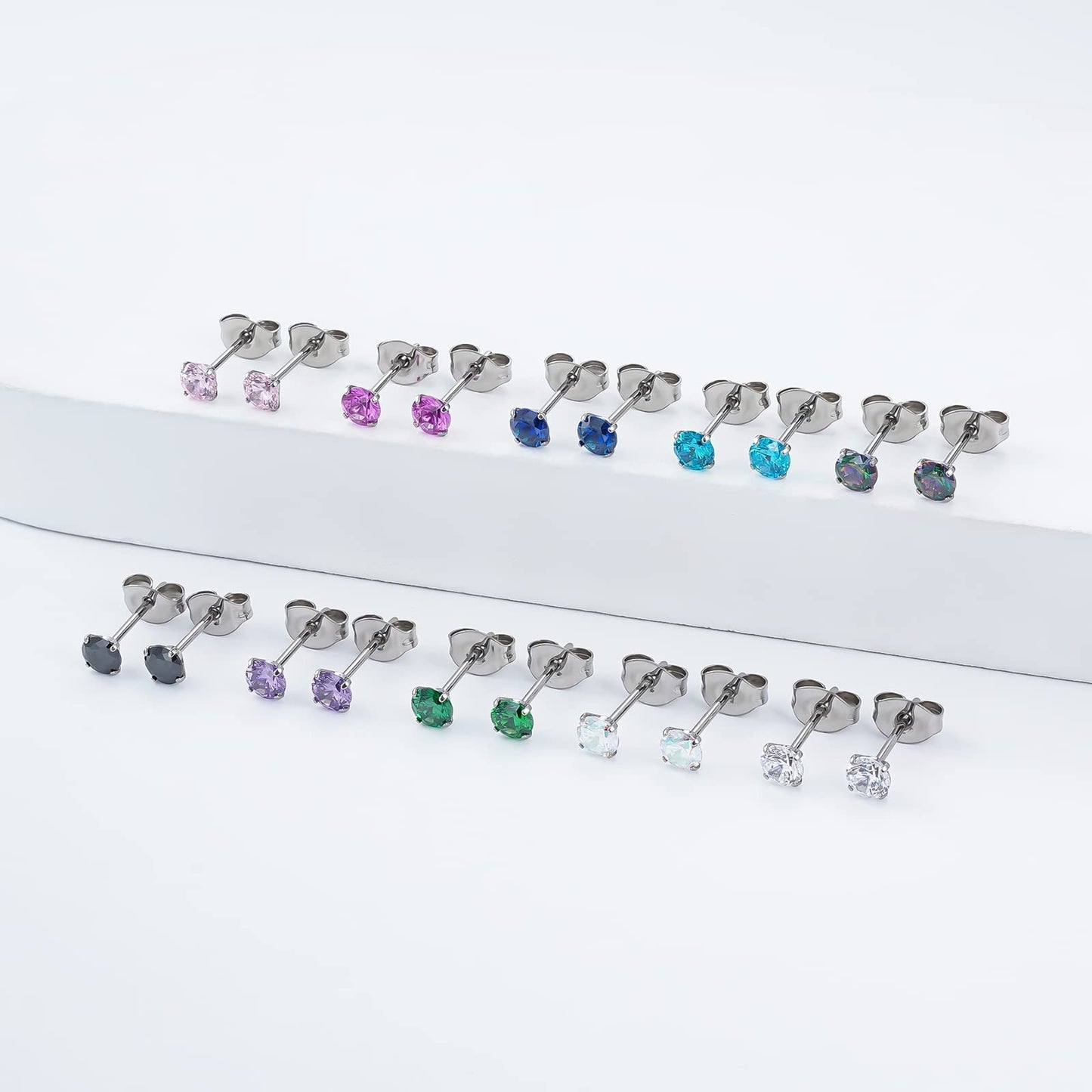 1 Pair Implant Grade Titanium Stud Earrings Set Hypoallergenic 3mm 4mm 5mm 6mm Cubic Zirconia G23 Titanium Earring Studs for Women Men for Sensitive Ear (4mm green)