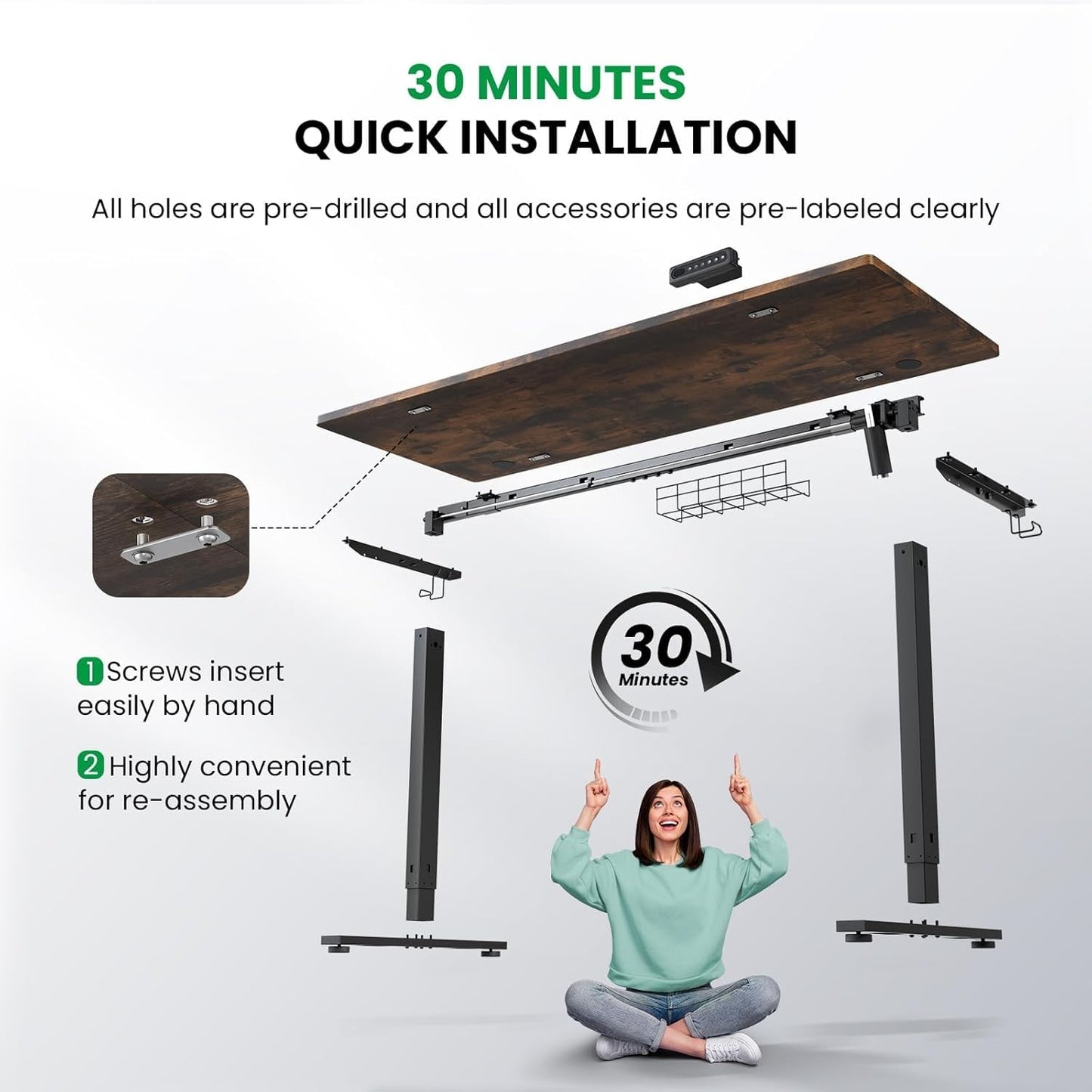 SIAGO Electric Standing Desk Adjustable - 48 x 24 Inch Sit Stand up Desk with Cable Management - 3 Memory Preset Adjustable Height Table