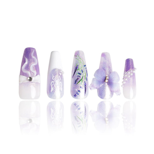 LOVFUL Press on Nails Butterfly Spell | Handmade with Full Covered Crystals | Reusable Full Cover Nails | Coffin Classic Regular 1.3 in | H461-M