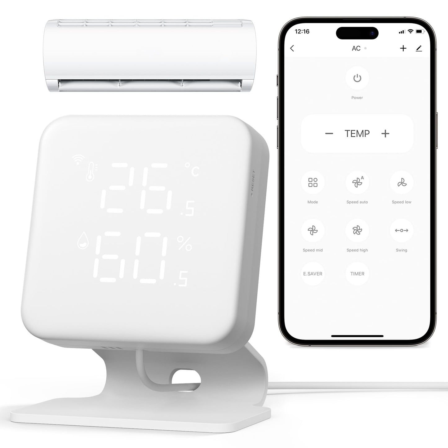 WOOX Smart Air Conditioner & Heater Pump Controller, WiFi IR Remote Control for Mini Split AC, Portable & Window AC, Temperature and Humidity Automation Controllers, Compatible with Alexa/Google