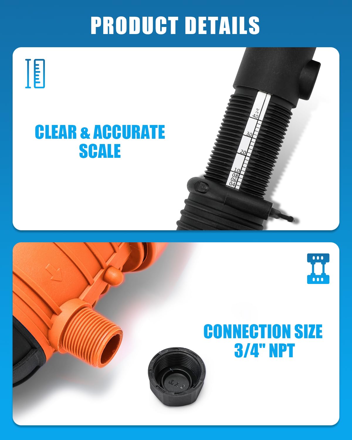 NEWTRY 0.4-4% Fertilizer Injector for Drip Irrigation, 0.09-11 GPM Dosing Pump, Adjustable Water Powered Liquid Dispenser with 3/4’’ NPT for Garden, Greenhouse, Farm, Grow Tent, Orange